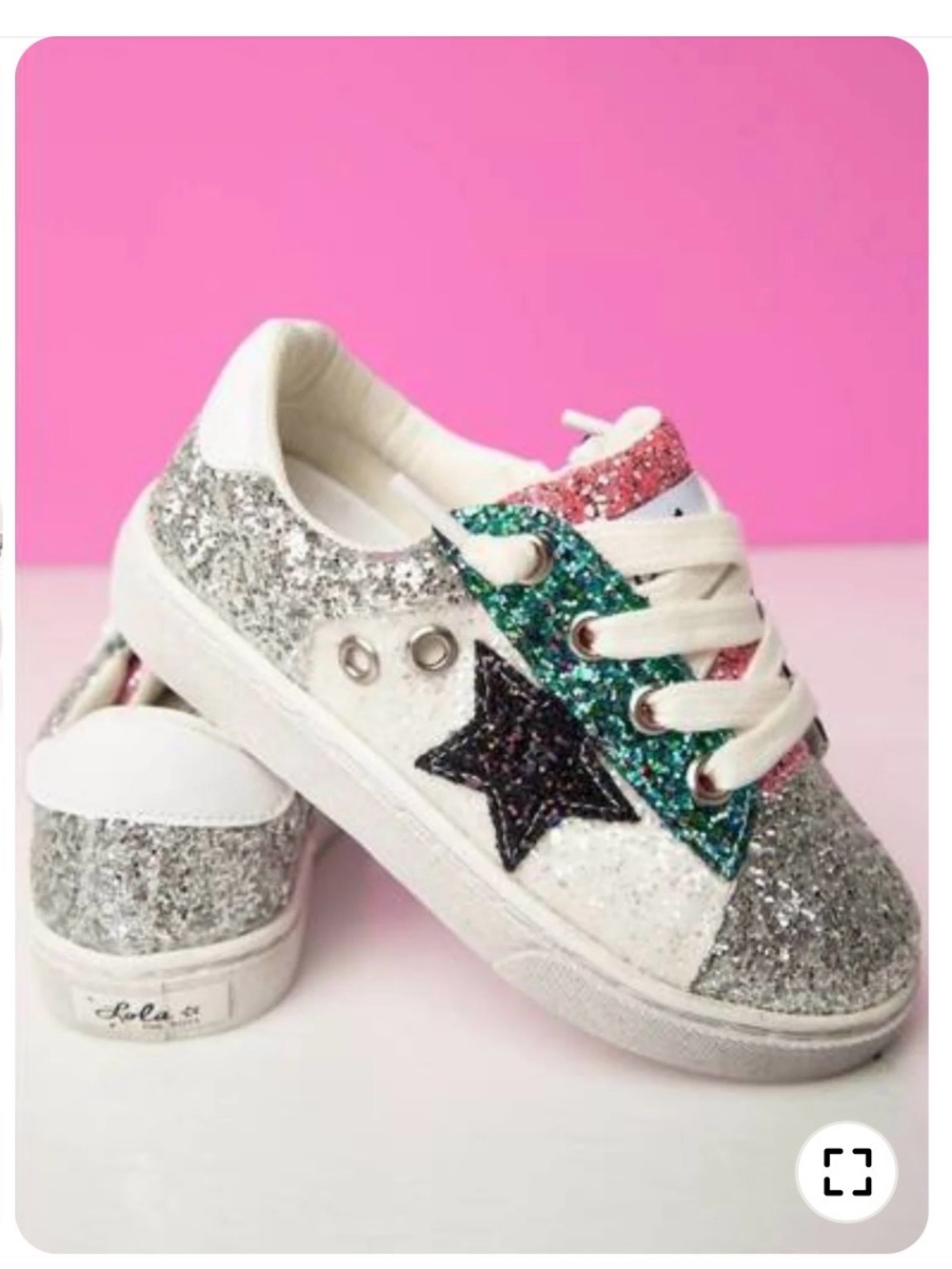 Girls Glitter Star Sneakers in Silver, Green & Pink w/ zippers worn once sz 13